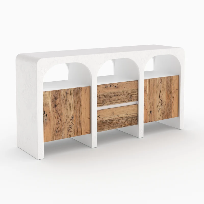 Buffet Fira en plâtre blanc cassé et bois