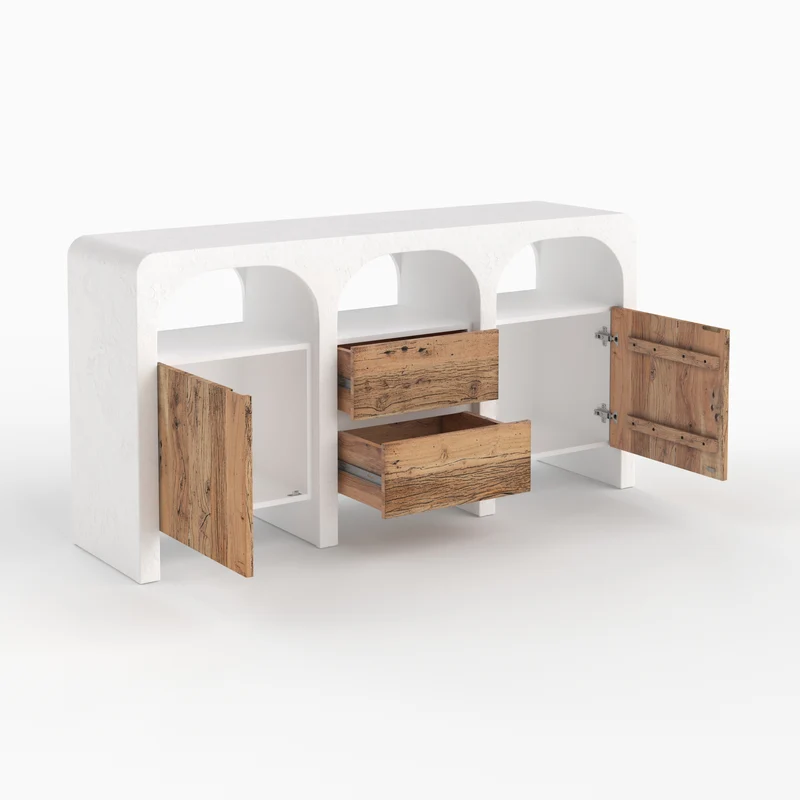 Buffet Fira en plâtre blanc cassé et bois