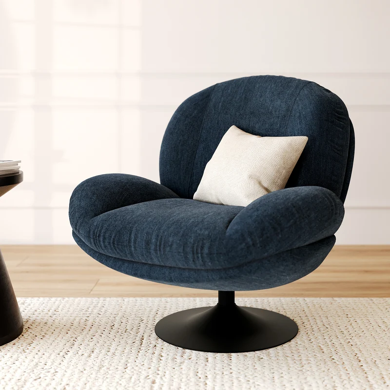 Fauteuil Ricci pivotant en tissu effet velours bleu nuit