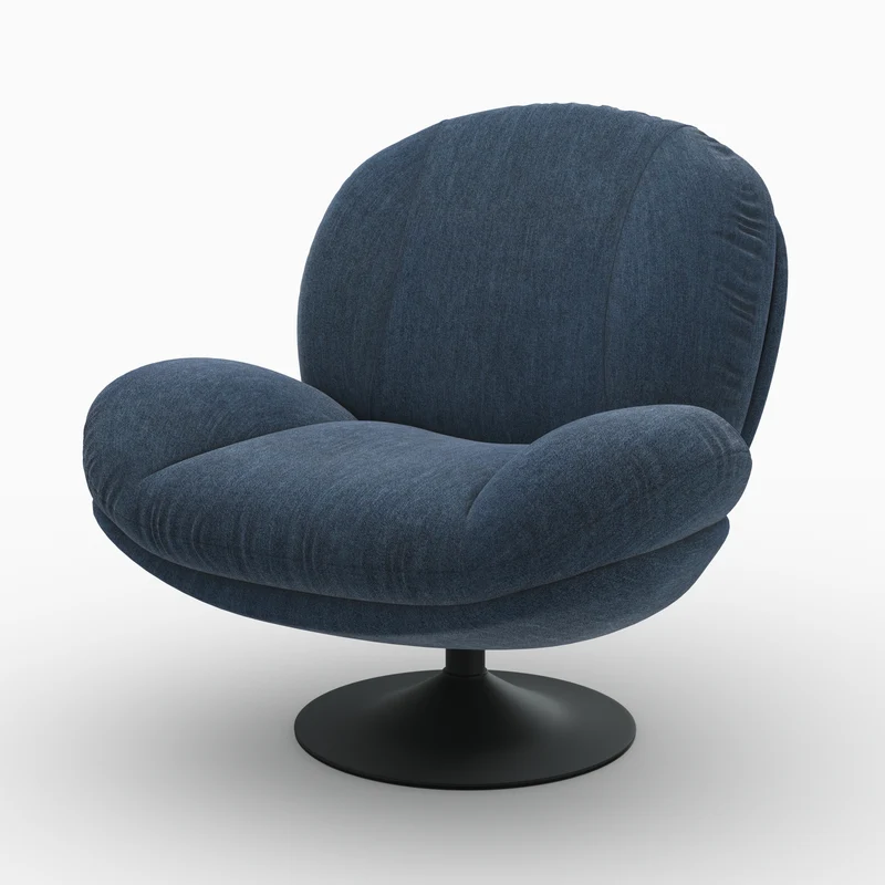 Fauteuil Ricci pivotant en tissu effet velours bleu nuit