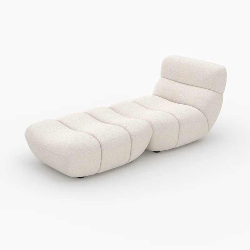 Ensemble fauteuil et pouf Teddy en tissu bouclé blanc