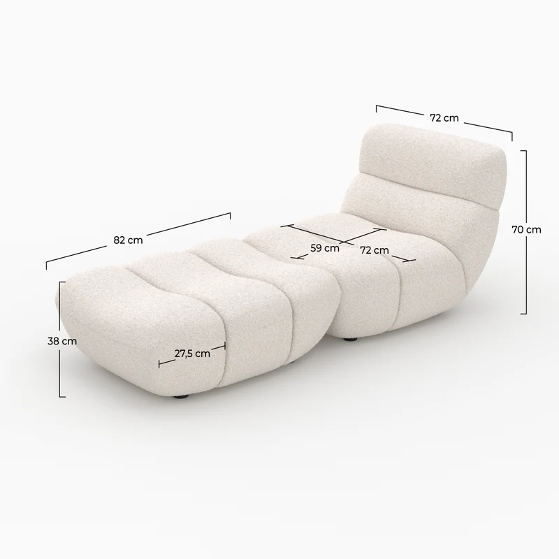 Ensemble fauteuil et pouf Teddy en tissu bouclé blanc