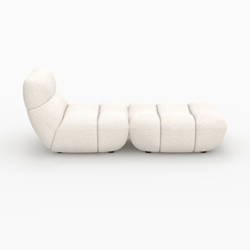 Ensemble fauteuil et pouf Teddy en tissu bouclé blanc