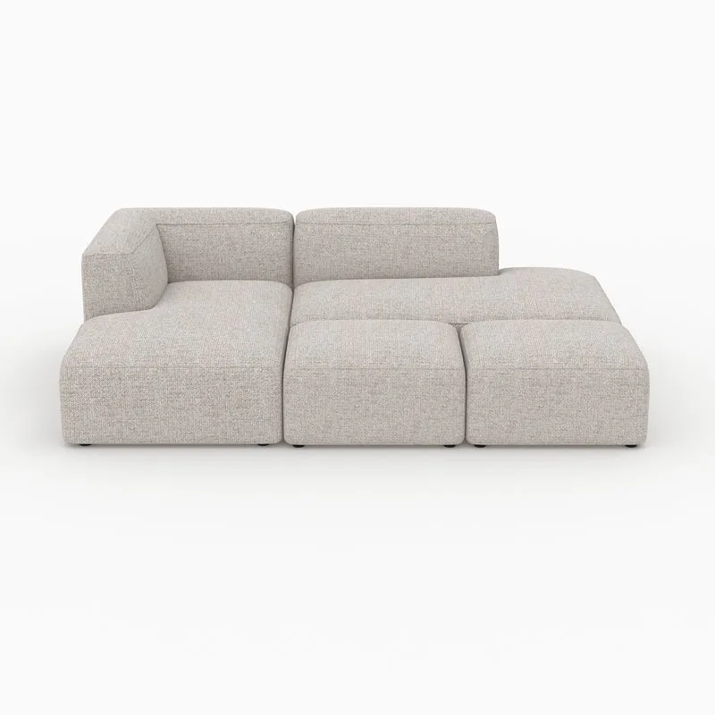 Canapé d'angle gauche modulable Hestia, tissu beige 4 places, 2 poufs