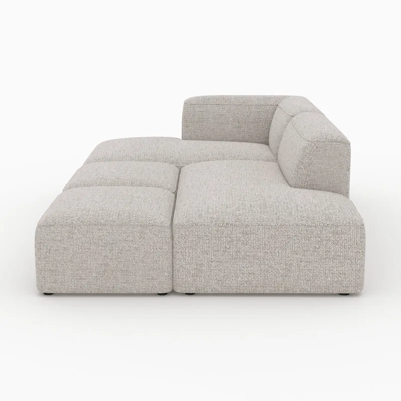 Canapé d'angle gauche modulable Hestia, tissu beige 4 places, 2 poufs