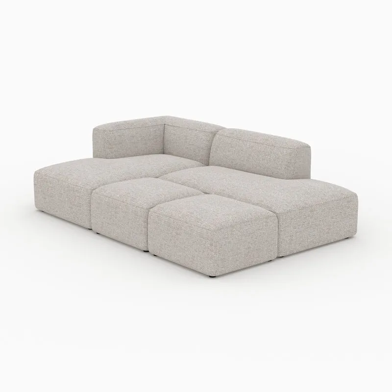 Canapé d'angle gauche modulable Hestia, tissu beige 4 places, 2 poufs