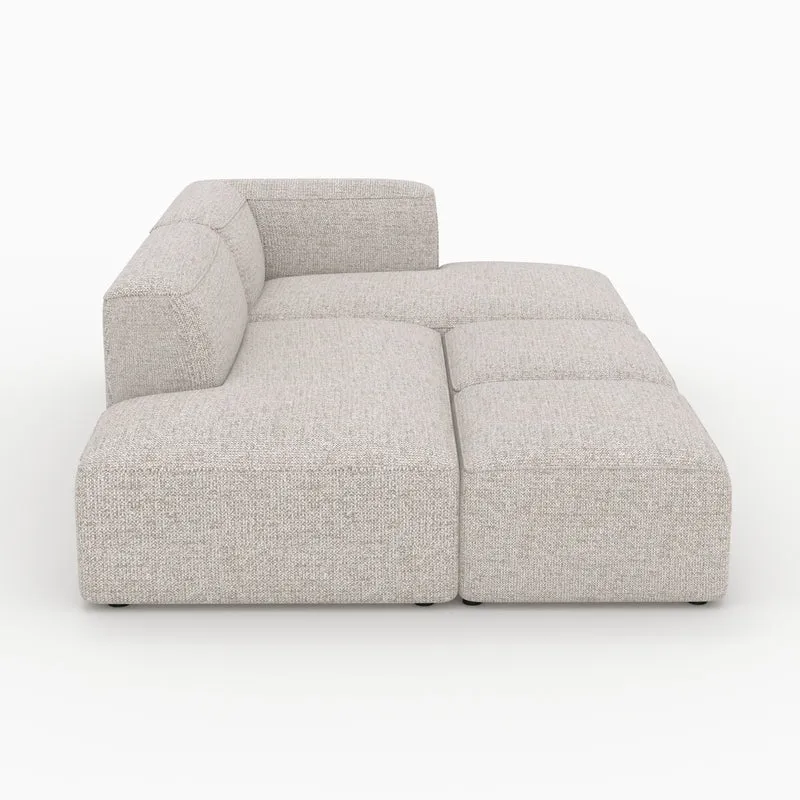 Canapé d'angle droit modulable Hestia, tissu beige 4 places, 2 poufs