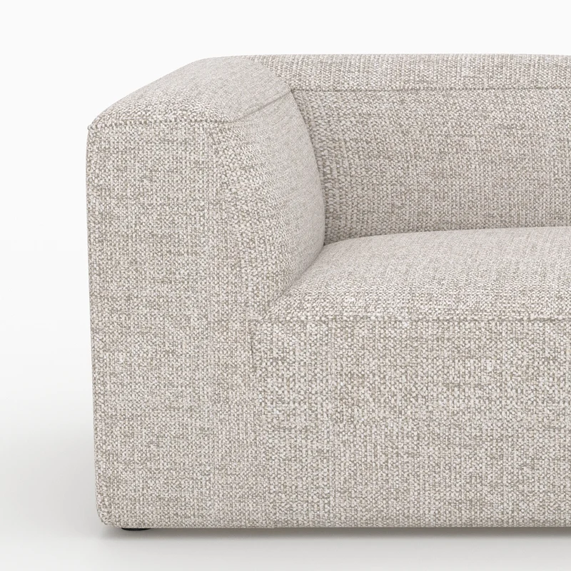Canapé d'angle droit modulable Hestia, tissu beige 4 places, 2 poufs