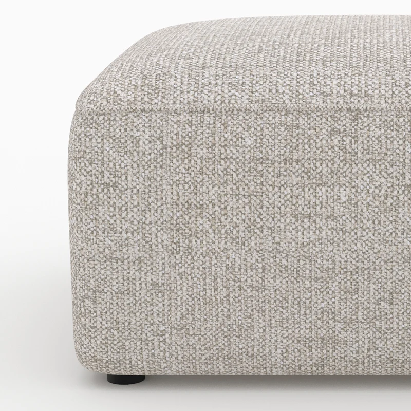 Canapé d'angle droit modulable Hestia, tissu beige 4 places, 2 poufs