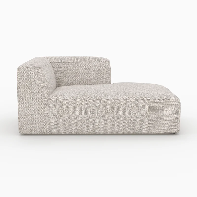 Canapé d'angle droit modulable Hestia, tissu beige 4 places, 2 poufs