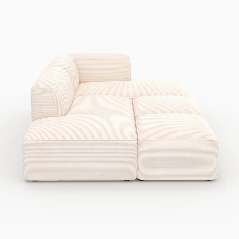 Canapé modulable Mina en velours côtelé blanc 4 places avec 2 poufs