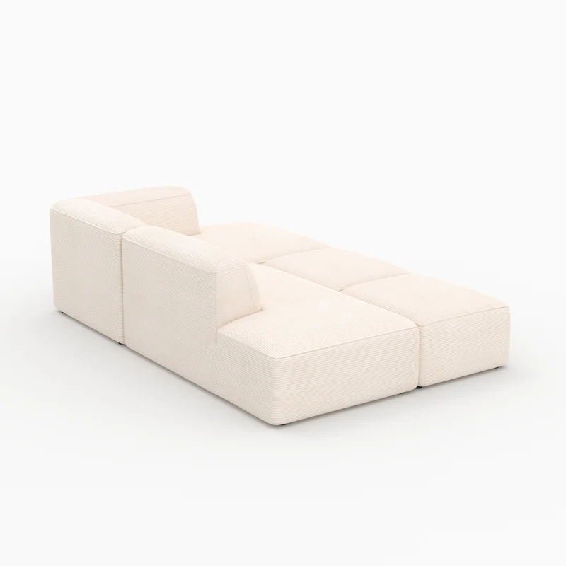 Canapé modulable Mina en velours côtelé blanc 4 places avec 2 poufs