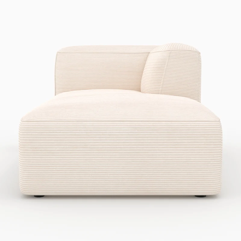 Canapé modulable Mina en velours côtelé blanc 4 places avec 2 poufs