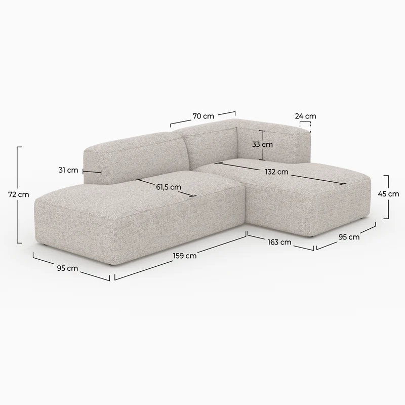 Canapé d'angle droit modulable Hestia en tissu beige 4 places