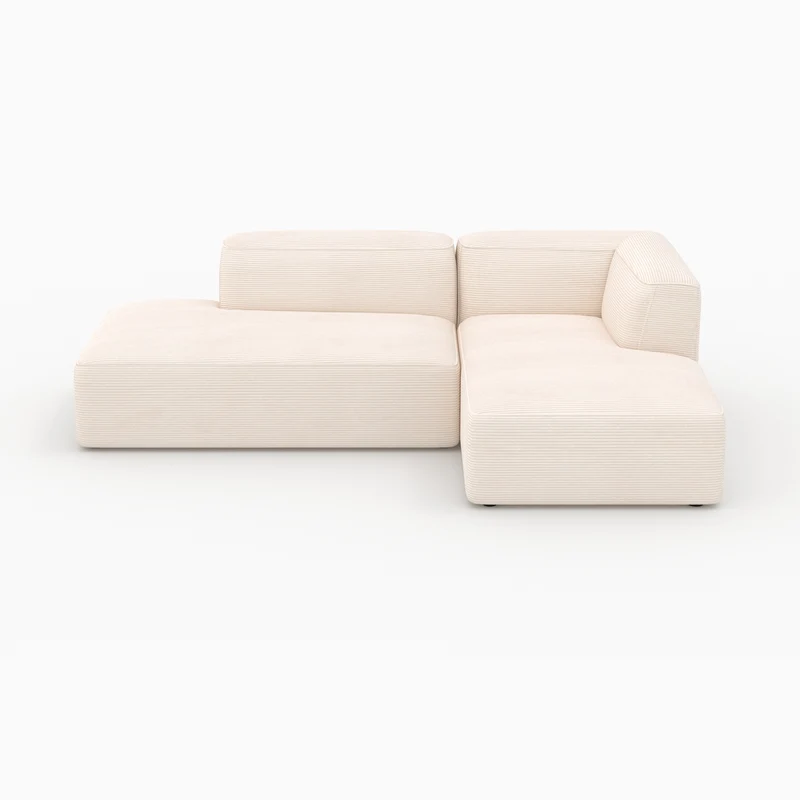 Canapé d'angle droit modulable Mina en velours côtelé blanc 4 places
