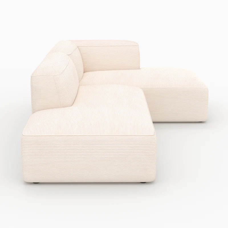 Canapé d'angle droit modulable Mina en velours côtelé blanc 4 places