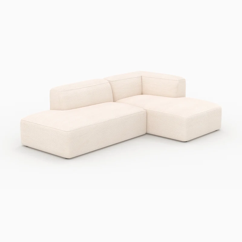 Canapé d'angle droit modulable Mina en velours côtelé blanc 4 places