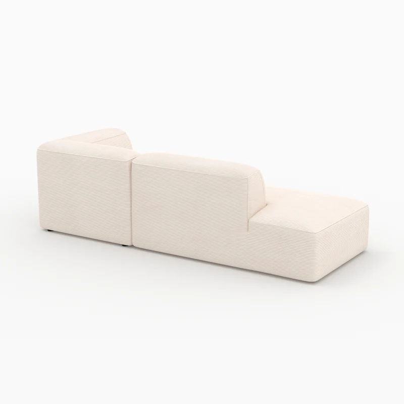 Canapé d'angle droit modulable Mina en velours côtelé blanc 4 places