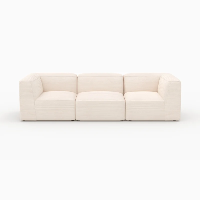 Canapé modulable Mina en velours côtelé blanc cassé 3 places