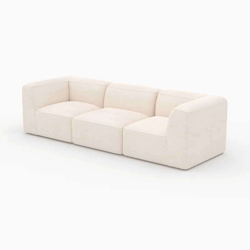 Canapé modulable Mina en velours côtelé blanc cassé 3 places