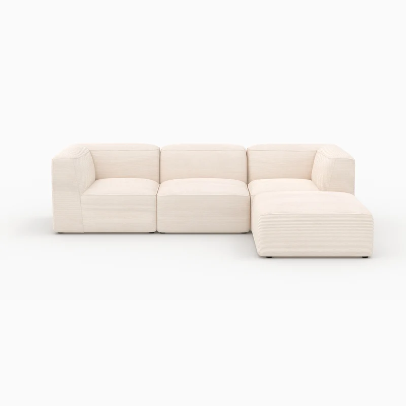 Canapé modulable Mina en velours blanc 3 places avec pouf