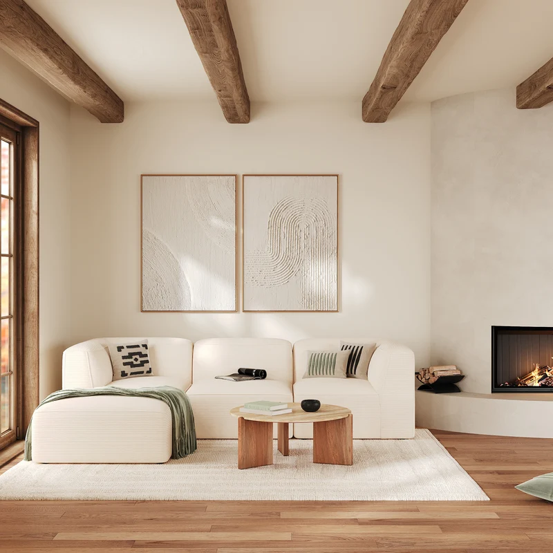 Canapé modulable Mina en velours blanc 3 places avec pouf
