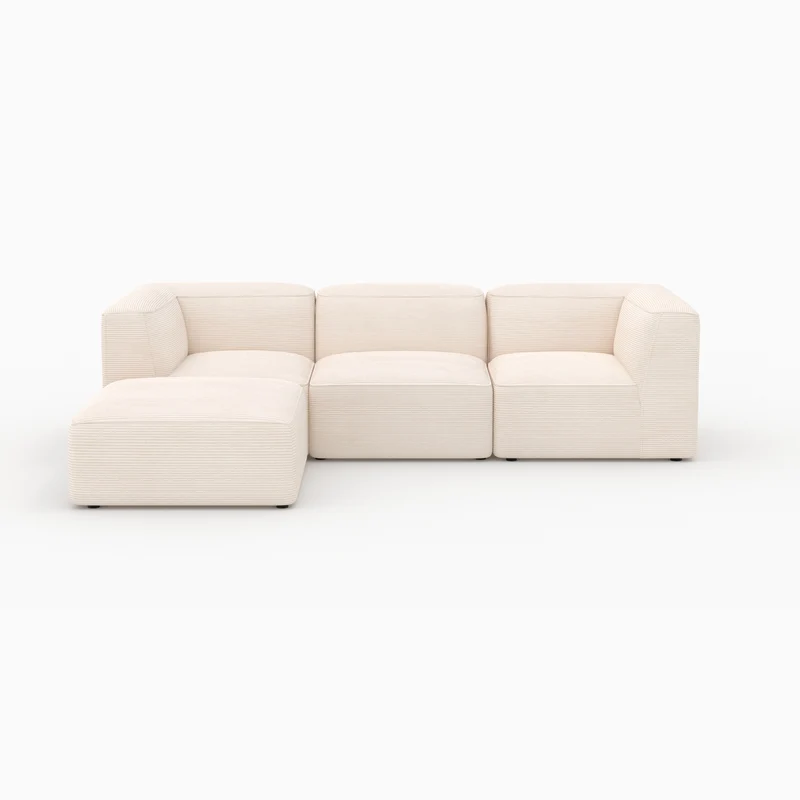 Canapé modulable Mina en velours blanc 3 places avec pouf