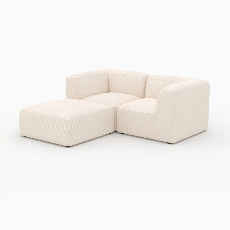 Canapé modulable Mina en velours blanc 2 places avec pouf