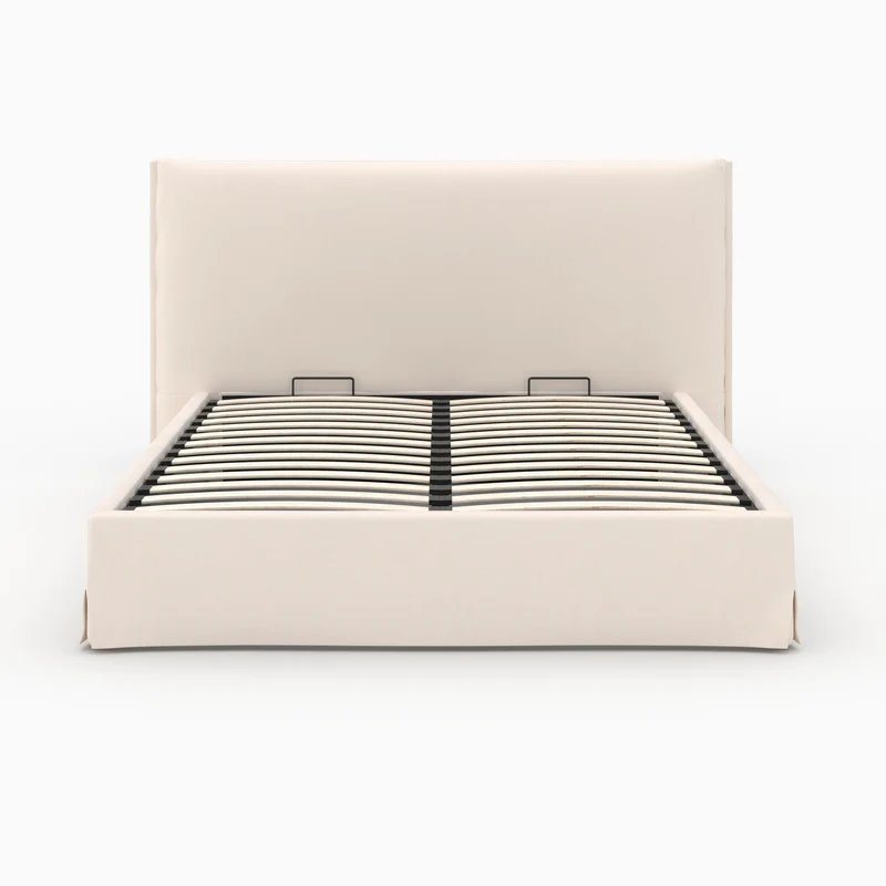 Lit coffre 160x200 cm Safia en tissu blanc déhoussable