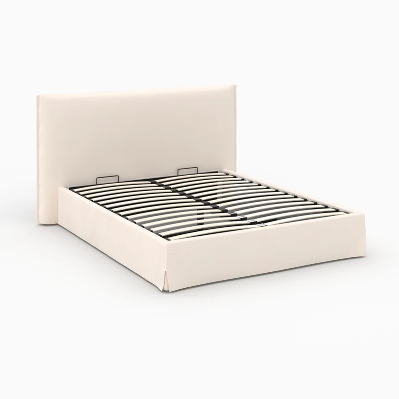 Lit coffre 160x200 cm Safia en tissu blanc déhoussable