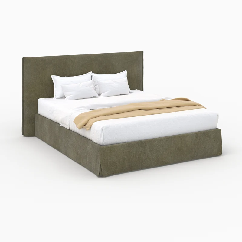 Lit coffre 160x200 cm Safia en tissu vert olive déhoussable