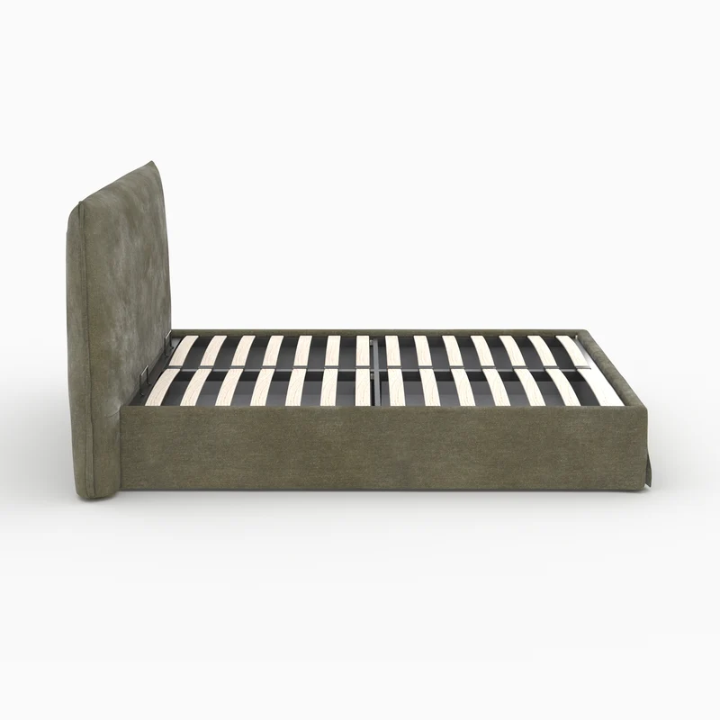 Lit coffre 160x200 cm Safia en tissu vert olive déhoussable