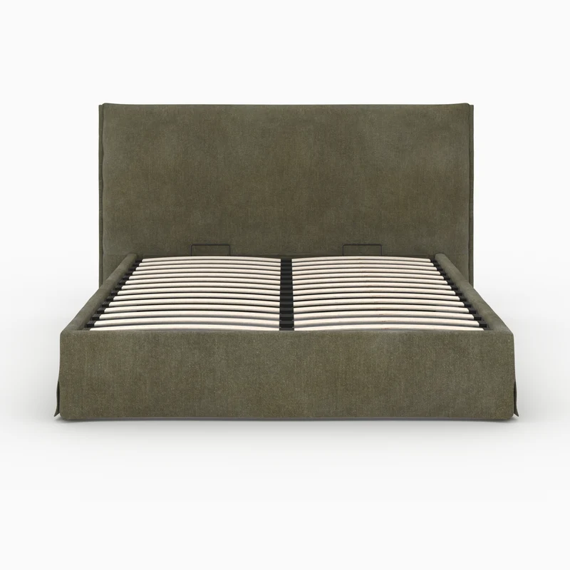 Lit coffre 160x200 cm Safia en tissu vert olive déhoussable