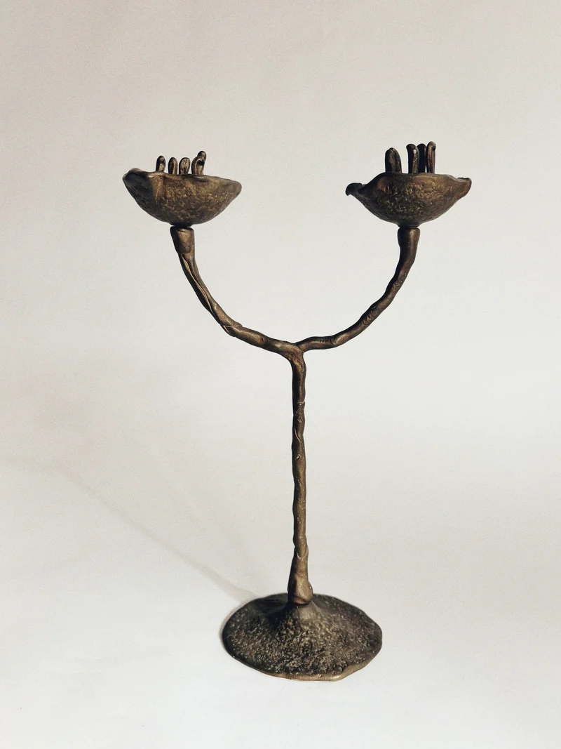 2 Arm Bronze Flower Candelabra