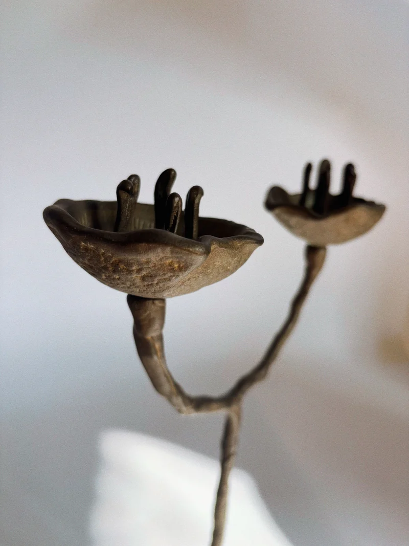 2 Arm Bronze Flower Candelabra