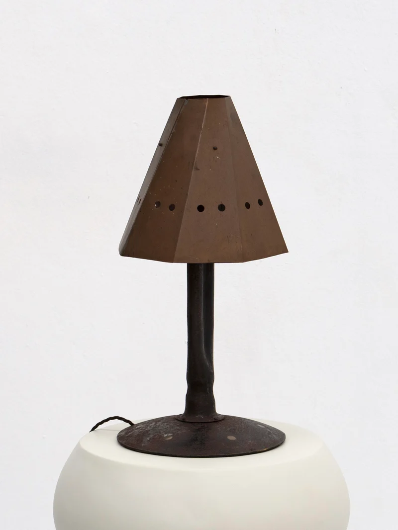 Vintage Brutalist Tole Iron Table Lamp