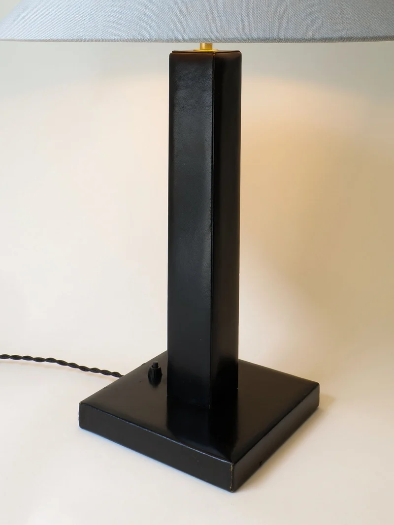 Vintage Art Deco Adnet Leather Table Lamp 1950s