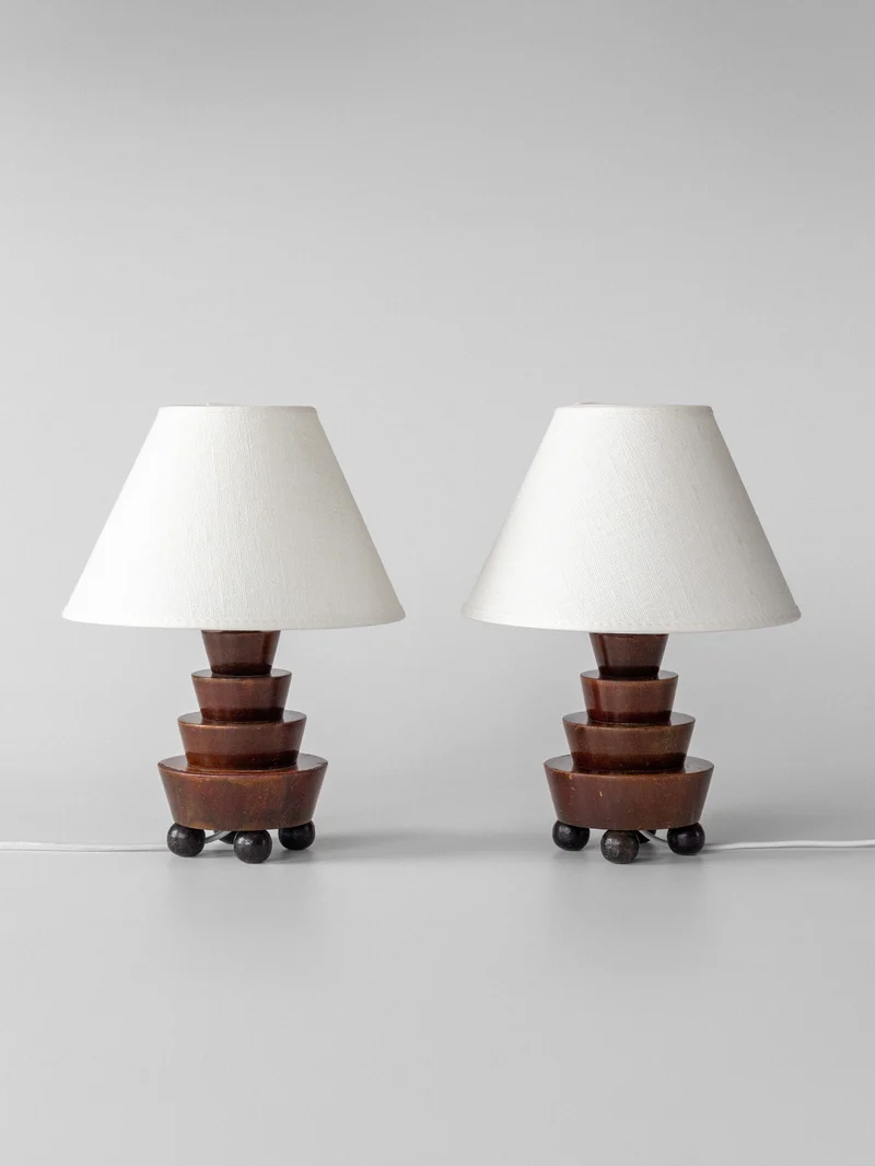 Vintage Art Deco Wooden Table Lamps, 1930s
