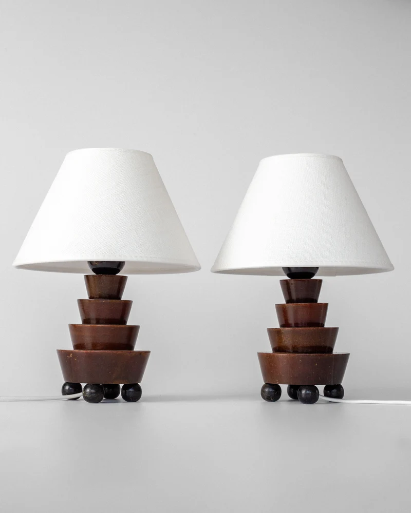 Vintage Art Deco Wooden Table Lamps, 1930s