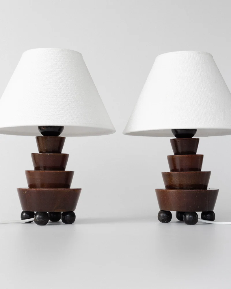 Vintage Art Deco Wooden Table Lamps, 1930s
