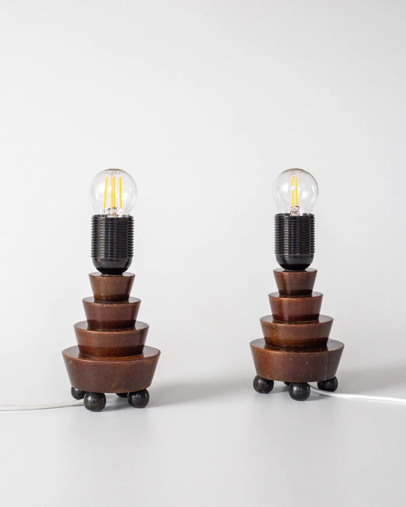 Vintage Art Deco Wooden Table Lamps, 1930s