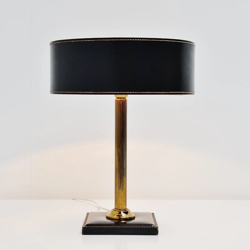 Vintage Jacques Adnet Clad Leather Table Lamp, 1960s