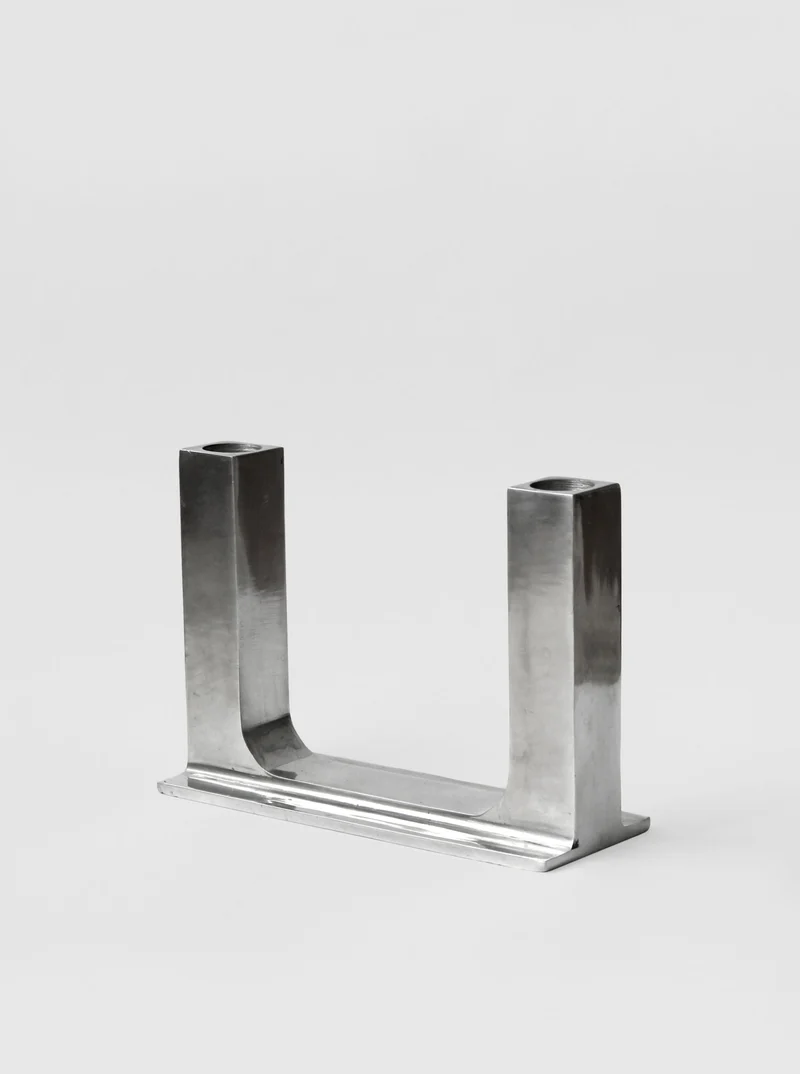 Brutalist Polished Aluminum Candle Holder