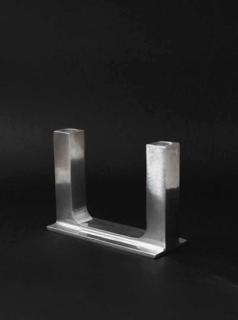 Brutalist Polished Aluminum Candle Holder