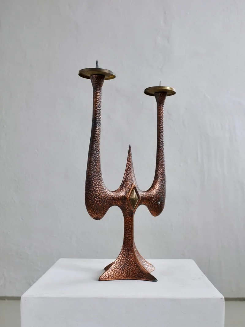 Brutalist Copper Brass Candle Holder, 1960s