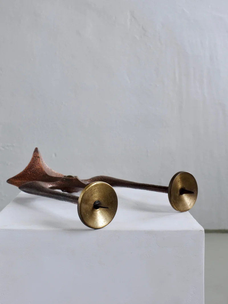 Brutalist Copper Brass Candle Holder, 1960s