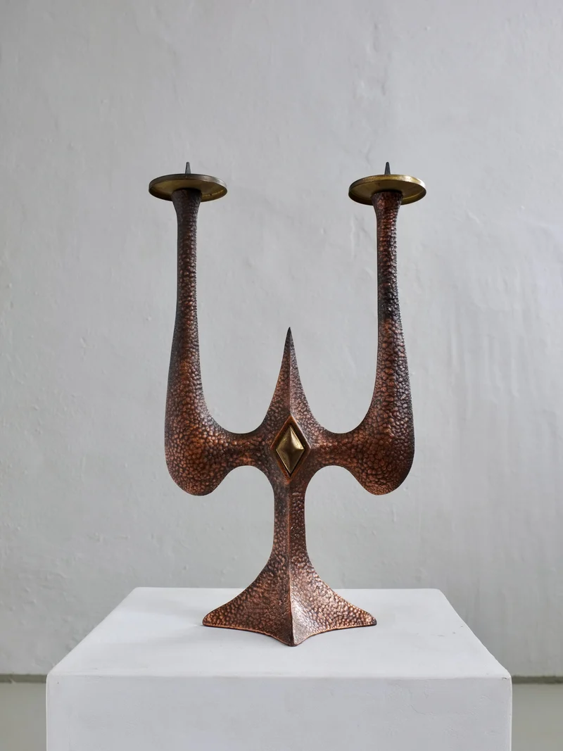 Brutalist Copper Brass Candle Holder, 1960s