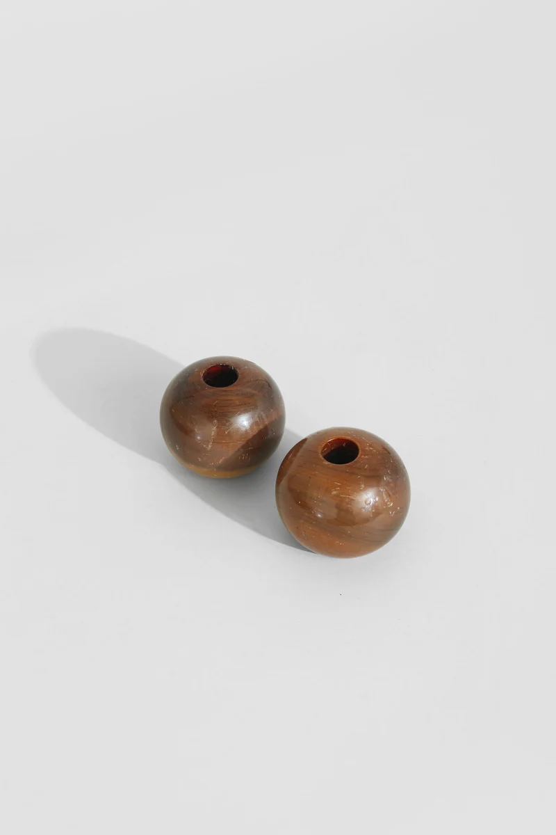 Spherical Wood Candleholder Set