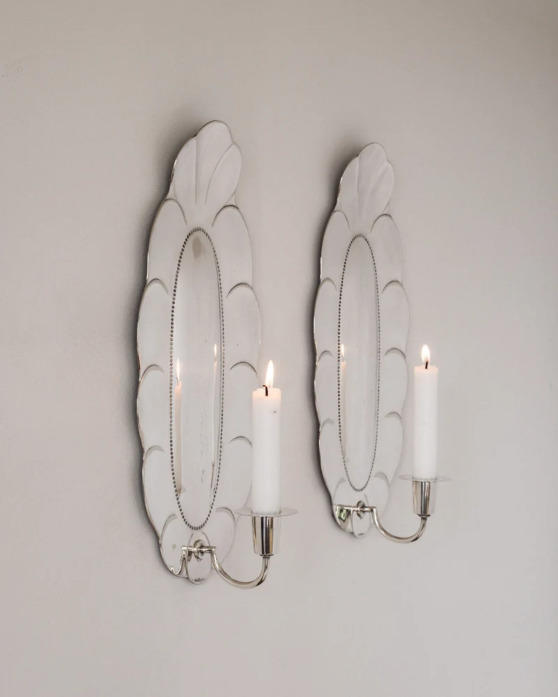 Scalloped Shell Silver Wall Candle Sconces, 1930s