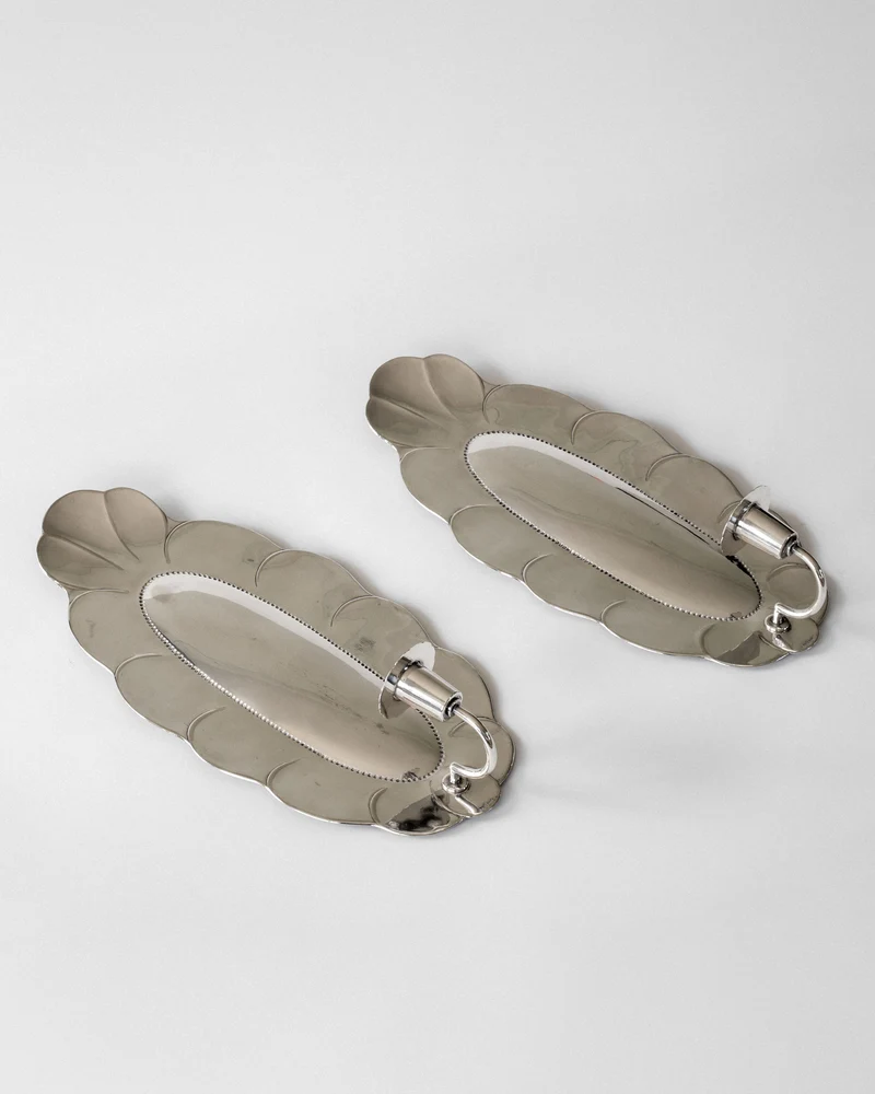 Scalloped Shell Silver Wall Candle Sconces, 1930s